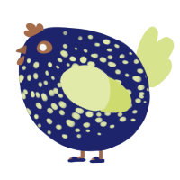 A navy and lemon chicken with a speckle pattern