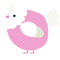 A pink and white chicken with a head pattern