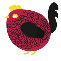 A crimson and sable chicken with a double-lace pattern