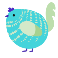 A aqua and gluppy chicken with a bar pattern