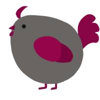 A grey and maroon chicken