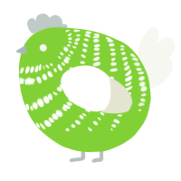 A grass and white chicken with a bar pattern