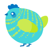 A aqua and lime chicken with a bar pattern