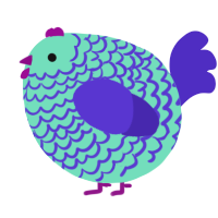A mint and indigo chicken with a lace pattern