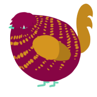 A maroon and ochre chicken with a bar pattern