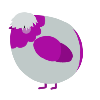 A silver and plum chicken with a head pattern