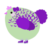 A gluppy and violet chicken with a half-lace pattern