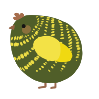 A olive and yellow chicken with a bar pattern