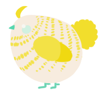 A cream and yellow chicken with a bar pattern