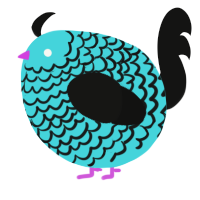 A aqua and black chicken with a lace pattern