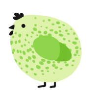 A apple and grass chicken with a speckle pattern