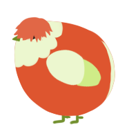 A vermilion and apple chicken with a head pattern