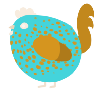 A aqua and ochre chicken with a speckle pattern