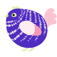 A indigo and rose chicken with a bar pattern