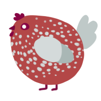 A red and silver chicken with a speckle pattern