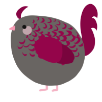 A grey and maroon chicken with a half-lace pattern