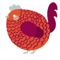 A vermilion and maroon chicken with a lace pattern