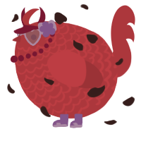 A crimson chicken with a lace pattern