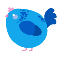 A sky and ultramarine chicken with a neck-speckle pattern
