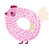 A pink and cream chicken with a lace pattern