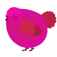 A fuchsia and crimson chicken with a speckle pattern