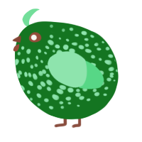 A leaf and spring chicken with a speckle pattern