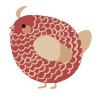 A red and beige chicken with a lace pattern