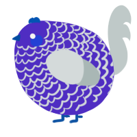 A indigo and silver chicken with a lace pattern