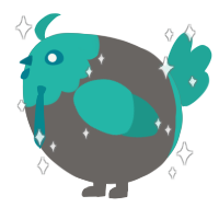 A grey and turquoise chicken with a head pattern