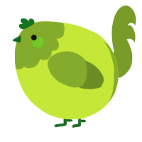 A lime and chartreuse chicken with a head pattern