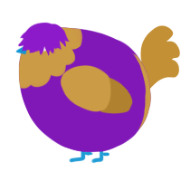 A violet and gold chicken with a head pattern
