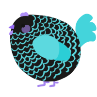 A sable and aqua chicken with a lace pattern