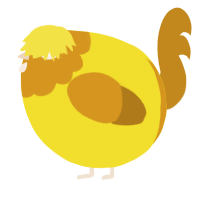 A yellow and ochre chicken with a head pattern