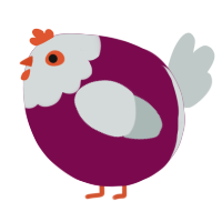 A wine and silver chicken with a head pattern