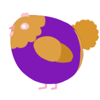 A violet and orange chicken with a head pattern