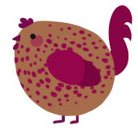 A brown and maroon chicken with a speckle pattern