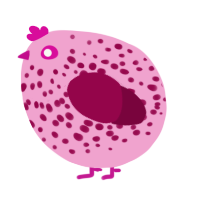 A pink and maroon chicken with a speckle pattern
