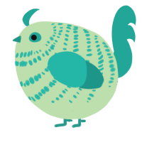 A gluppy and turquoise chicken with a bar pattern
