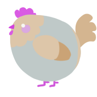 A silver and beige chicken with a head pattern