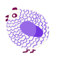 A white and blurple chicken with a lace pattern