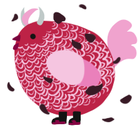 A crimson and pink chicken with a double-lace pattern
