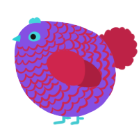 A blurple and crimson chicken with a lace pattern