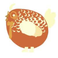 A vermilion and cream chicken with a half-lace pattern