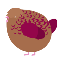 A brown and maroon chicken with a half-lace pattern