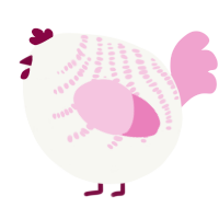 A white and pink chicken with a half-bar pattern