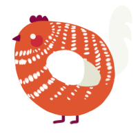 A vermilion and white chicken with a bar pattern