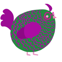 A viridian and plum chicken with a lace pattern