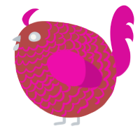 A red and fuchsia chicken with a lace pattern