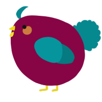 A maroon and teal chicken