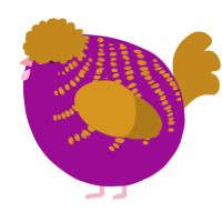 A plum and ochre chicken with a half-bar pattern